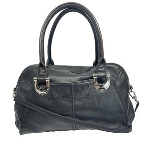 Vintage B. Makowsky Black Genuine Leather Doctor Satchel Crossbody Handbag Purse